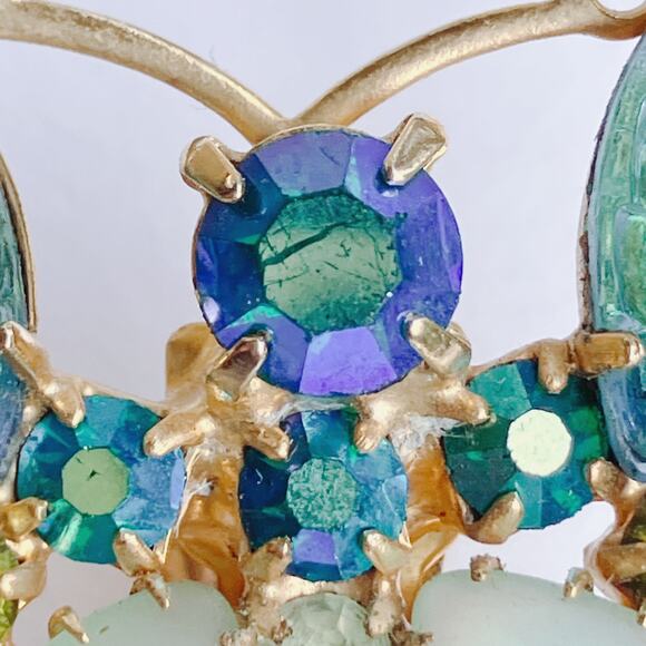 VTG 1950s Butterfly Hair Clip AB Rhinestones Frosted Molded Givre Glass Mid Cent - Picture 3 of 11